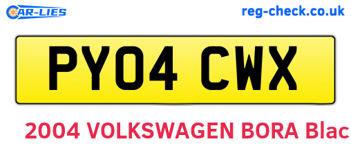 PY04CWX are the vehicle registration plates.