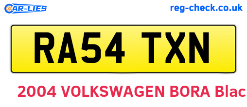 RA54TXN are the vehicle registration plates.