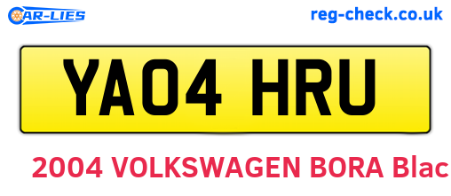 YA04HRU are the vehicle registration plates.