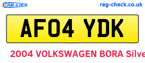 AF04YDK are the vehicle registration plates.