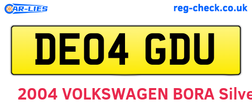 DE04GDU are the vehicle registration plates.