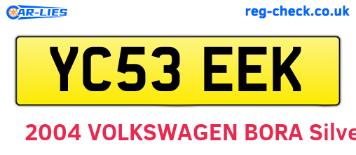 YC53EEK are the vehicle registration plates.