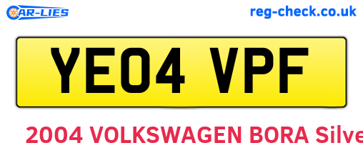 YE04VPF are the vehicle registration plates.