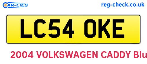 LC54OKE are the vehicle registration plates.