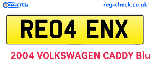 RE04ENX are the vehicle registration plates.