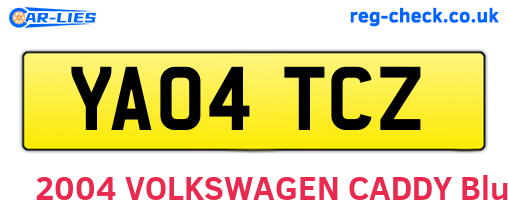 YA04TCZ are the vehicle registration plates.