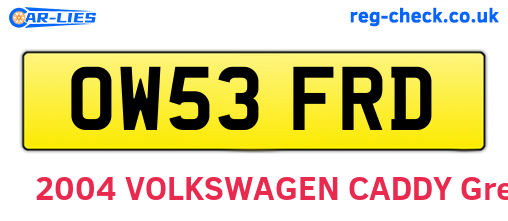 OW53FRD are the vehicle registration plates.