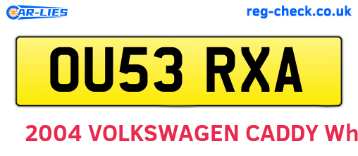 OU53RXA are the vehicle registration plates.