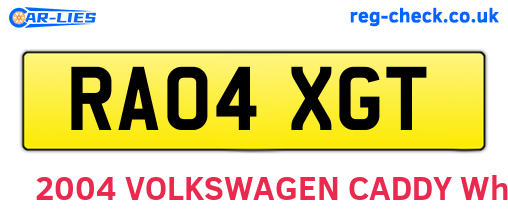 RA04XGT are the vehicle registration plates.