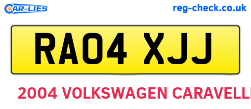 RA04XJJ are the vehicle registration plates.