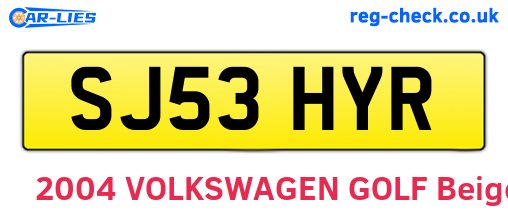 SJ53HYR are the vehicle registration plates.