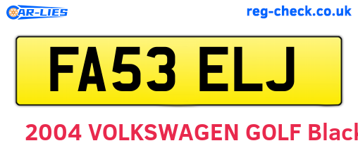 FA53ELJ are the vehicle registration plates.