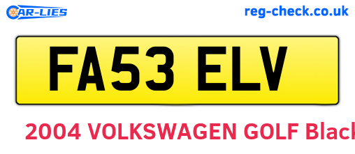 FA53ELV are the vehicle registration plates.