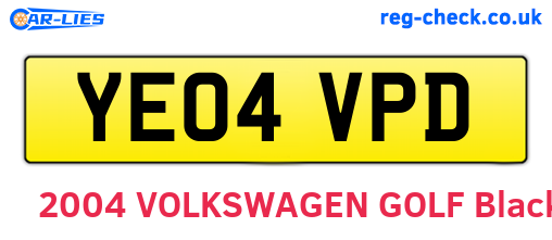YE04VPD are the vehicle registration plates.