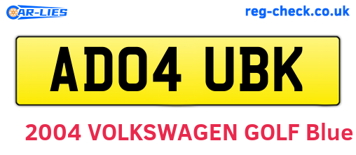 AD04UBK are the vehicle registration plates.