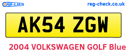 AK54ZGW are the vehicle registration plates.