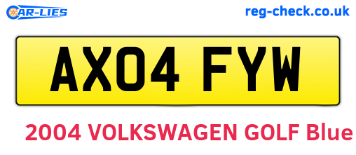 AX04FYW are the vehicle registration plates.