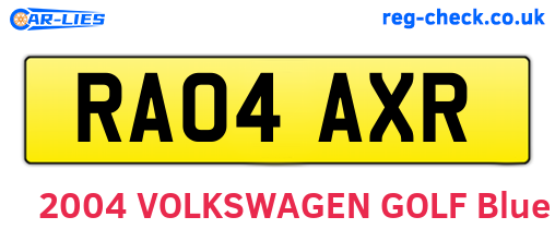 RA04AXR are the vehicle registration plates.