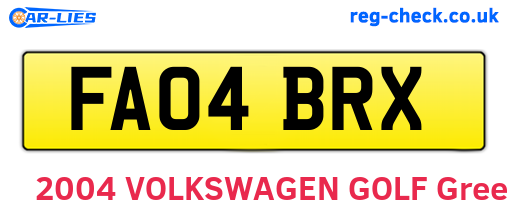 FA04BRX are the vehicle registration plates.