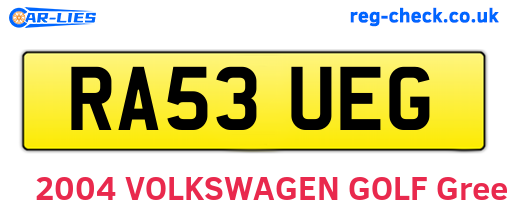RA53UEG are the vehicle registration plates.