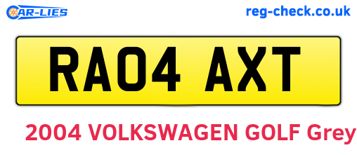 RA04AXT are the vehicle registration plates.