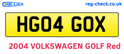 HG04GOX are the vehicle registration plates.
