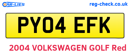 PY04EFK are the vehicle registration plates.