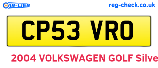 CP53VRO are the vehicle registration plates.