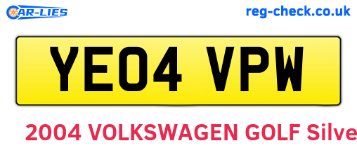YE04VPW are the vehicle registration plates.