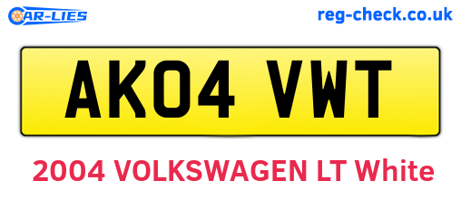 AK04VWT are the vehicle registration plates.