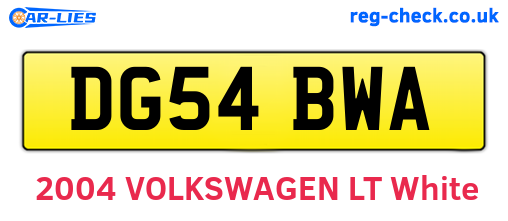 DG54BWA are the vehicle registration plates.