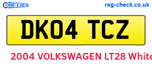 DK04TCZ are the vehicle registration plates.