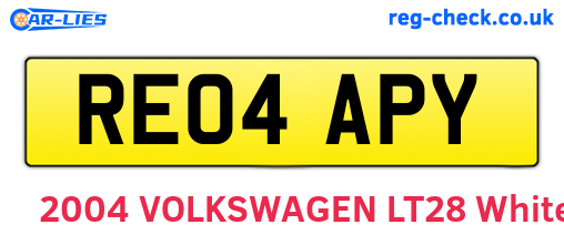 RE04APY are the vehicle registration plates.