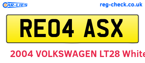 RE04ASX are the vehicle registration plates.