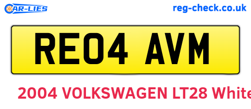 RE04AVM are the vehicle registration plates.
