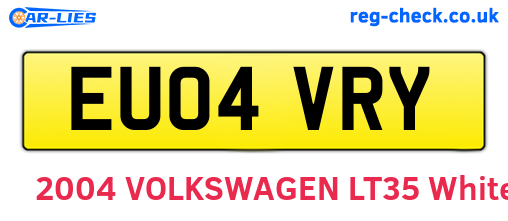 EU04VRY are the vehicle registration plates.