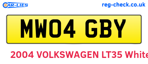 MW04GBY are the vehicle registration plates.