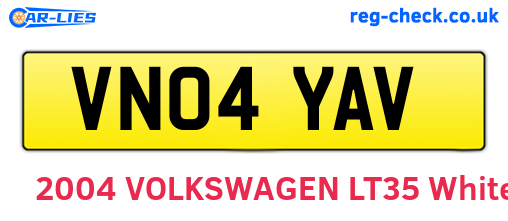 VN04YAV are the vehicle registration plates.