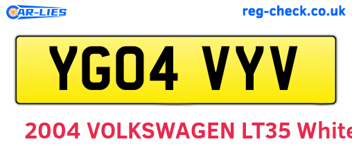 YG04VYV are the vehicle registration plates.