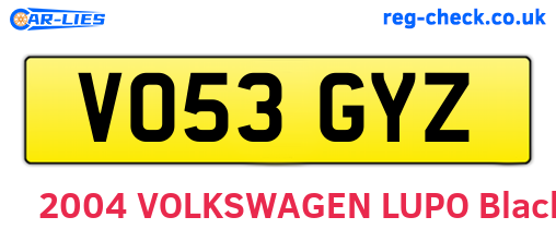 VO53GYZ are the vehicle registration plates.