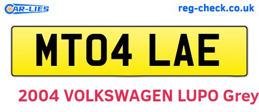 MT04LAE are the vehicle registration plates.