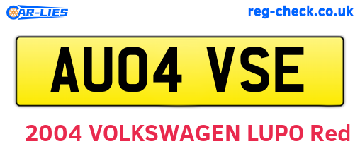 AU04VSE are the vehicle registration plates.