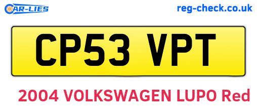 CP53VPT are the vehicle registration plates.