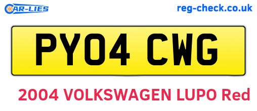 PY04CWG are the vehicle registration plates.