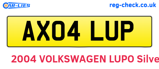 AX04LUP are the vehicle registration plates.