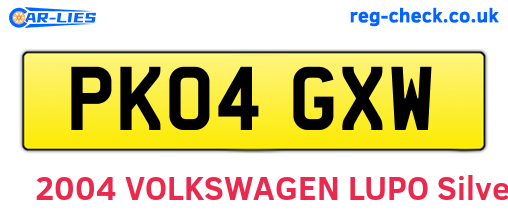 PK04GXW are the vehicle registration plates.
