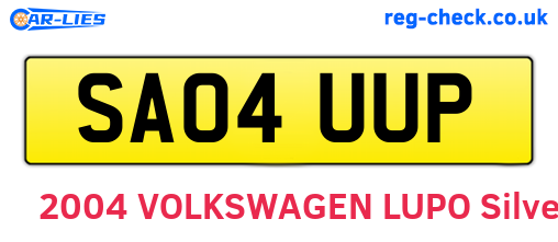 SA04UUP are the vehicle registration plates.