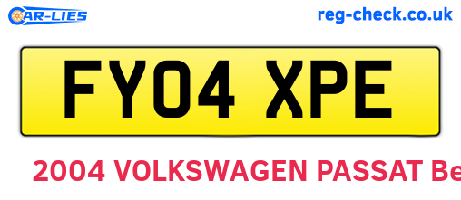 FY04XPE are the vehicle registration plates.
