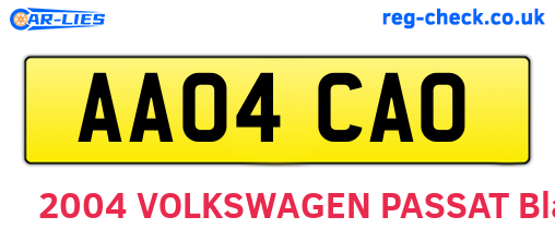 AA04CAO are the vehicle registration plates.