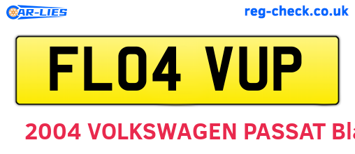 FL04VUP are the vehicle registration plates.
